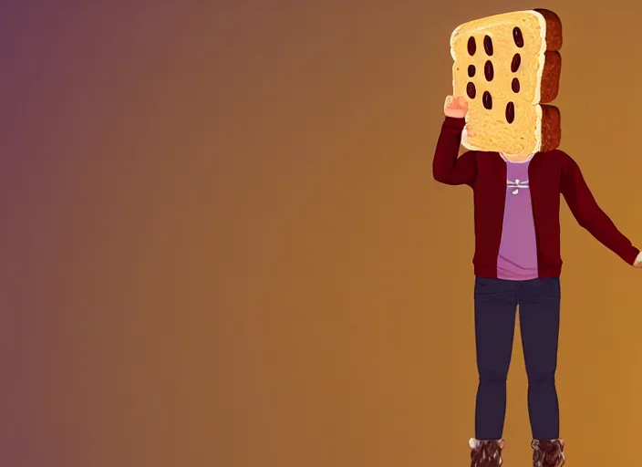 Image similar to a human bread toast hybrid character in front of a podium, digital fantasy art