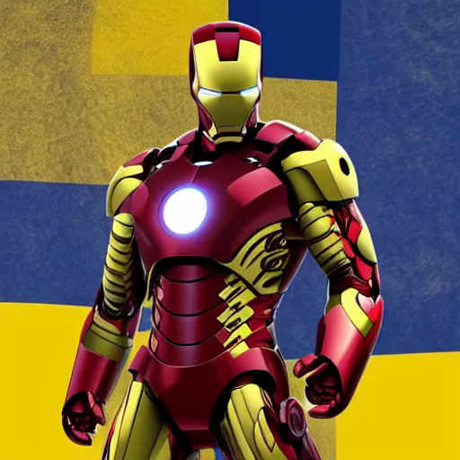 Prompt: Iron Man in Ukraine colors 4K detail