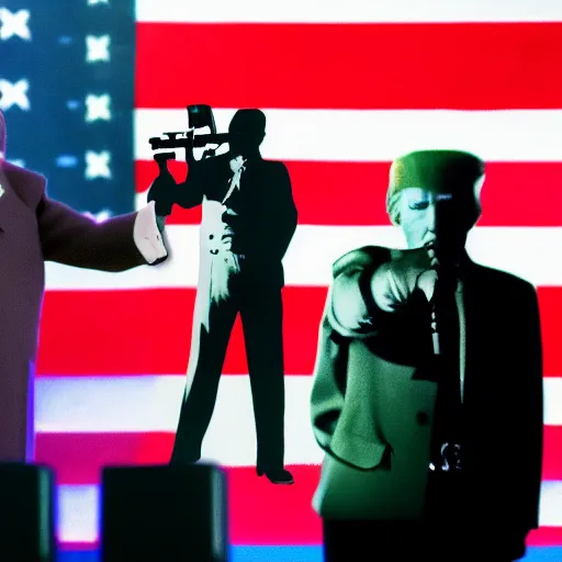 Prompt: Donald Trump shooting Hitler, synthwave, high details, 8k, sharp, realistic