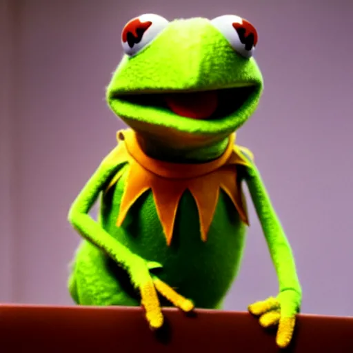 Image similar to Kermit the Frog is the latest Bond girl in 007, movie still, 4k ultra HD