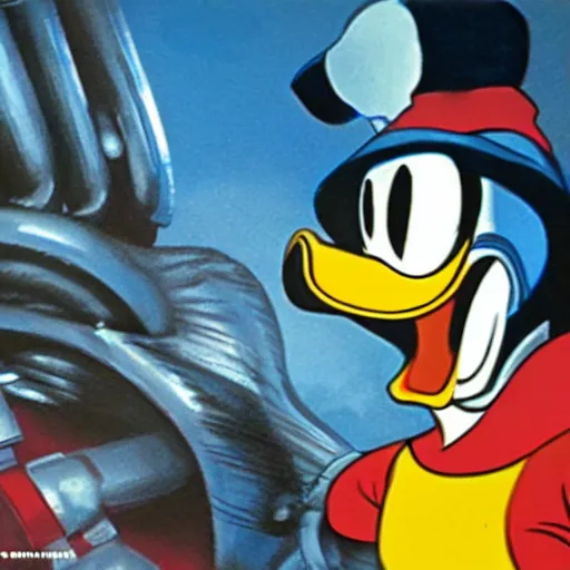 Prompt: highly detailed concept art of donald duck as the terminator, 4 k