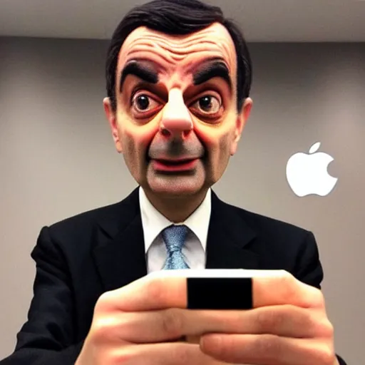 Prompt: Mr bean take selfie with iPhone