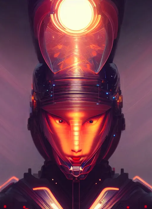 Image similar to symmetry!! portrait of a japanese warrior, sci - fi, tech wear, glowing lights!! sci - fi, intricate, elegant, highly detailed, digital painting, artstation, concept art, smooth, sharp focus, illustration, art by artgerm and greg rutkowski and alphonse mucha