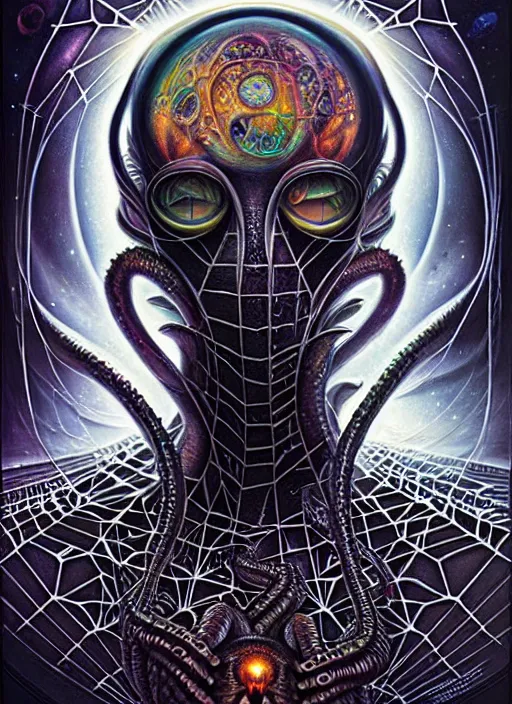 Prompt: cosmic lovecraft giger fractal spider portrait, pixar style, by tristan eaton stanley artgerm and tom bagshaw.