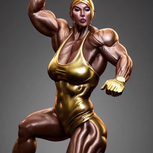 Prompt: portrait of muscle woman gold statue reflect chrome, 8 k uhd, unreal engine, octane render in the artstyle of finnian macmanus, john park and greg rutkowski