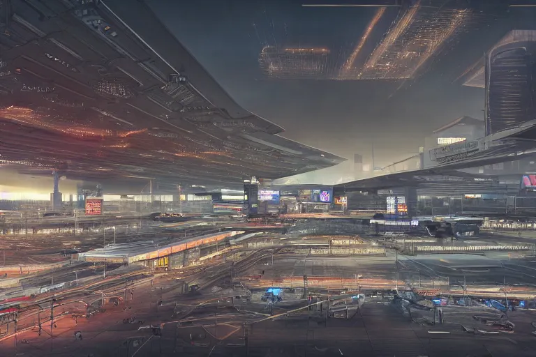 Prompt: cyberpunk airport, intricate, 8k highly professionally detailed, HDR, CGsociety