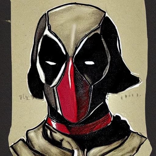 Image similar to old Leonardo da Vinci sketch of Deadpool