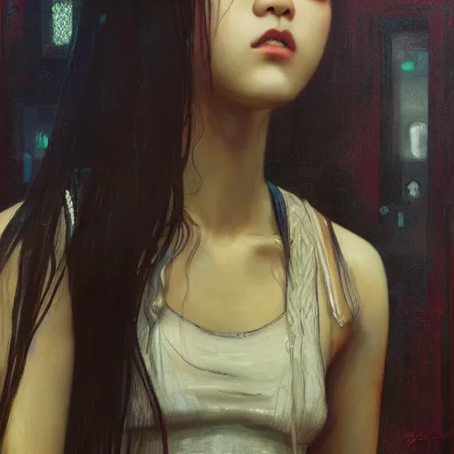 Image similar to jisoo of blackpink, hyperrealistic portrait, bladerunner street, art of elysium by jeremy mann and alphonse mucha, fantasy art, photo realistic, dynamic lighting, artstation, poster, volumetric lighting, very detailed face, 8 k, award winning