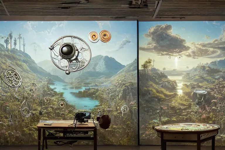 Prompt: a surreal and awe - inspiring single fidget spinner in a bare studio, intricate, elegant, highly detailed matte painting by ernst haeckel and simon stalenhag