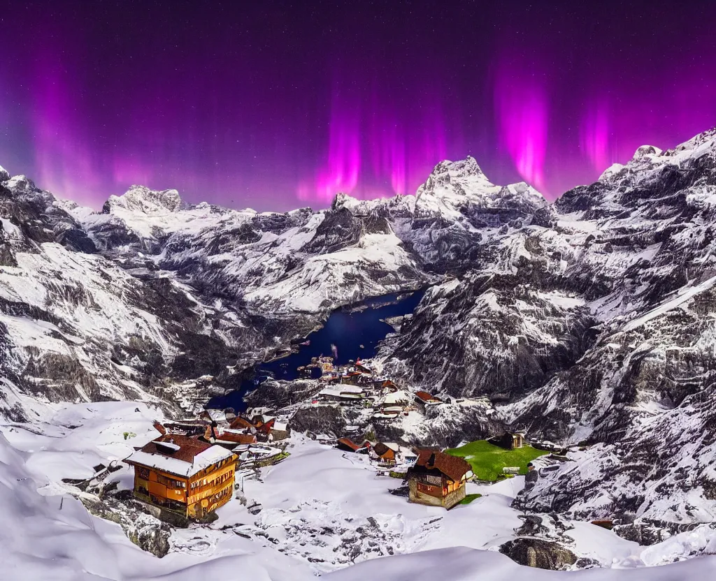 Image similar to Switzerland beautiful with northern lights in the sky astounding