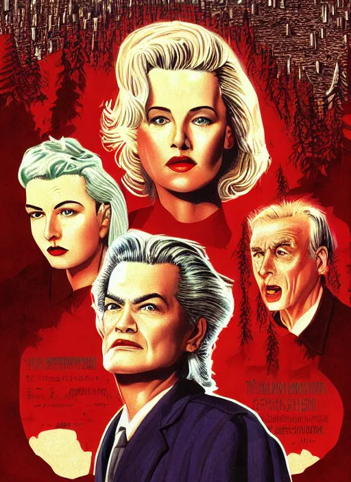 Prompt: twin peaks movie poster art by jim warren