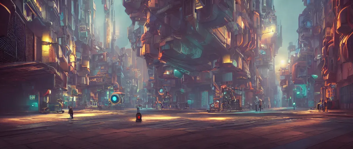 Image similar to street in a futuristic city, dieselpunk style, high detailed, superrealism, octane render, ray tracing, unreal engine, cinematic mode, redshift, hdr, hyperrealist, trending of artstation, optical flare, smart sharpen, global ilumination, ambient oclusion, film 3 5 mm, teal orange color scheme