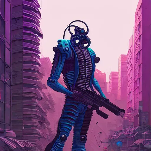 Image similar to A cyberpunk reptile cyborg on the street of a cyberpunk city art by Josan Gonzalez, sci-fi, highly detailed, digital painting, artstation, smooth, sharp focus, illustration, concept art by Josan Gonzalez and James Gurney and Mœbius