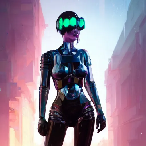 Image similar to highly detailed upper body portrait christina hendricks wearing shiny plastic armor cyberpunk in gta v, stephen bliss, unreal engine, fantasy art by greg rutkowski, loish, rhads, ferdinand knab, makoto shinkai and lois van baarle, ilya kuvshinov, rossdraws, tom bagshaw, global illumination, radiant light, detailed and intricate environment