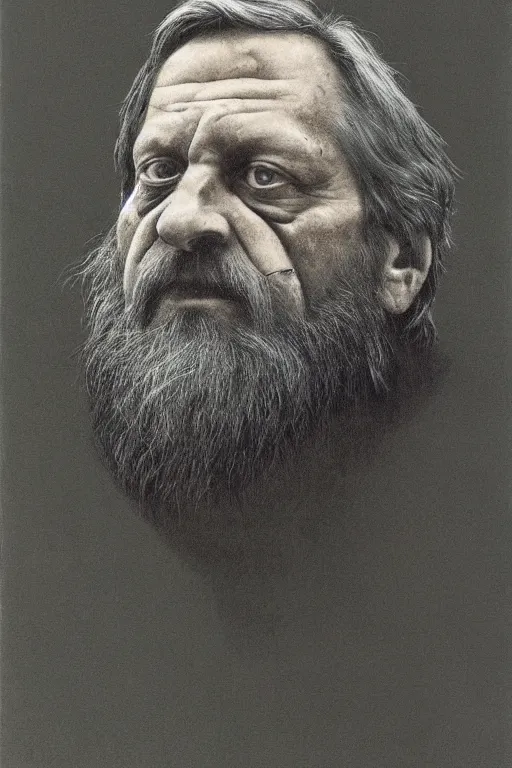 Prompt: portrait of Slavoj Žižek by Zdzislaw Beksinski