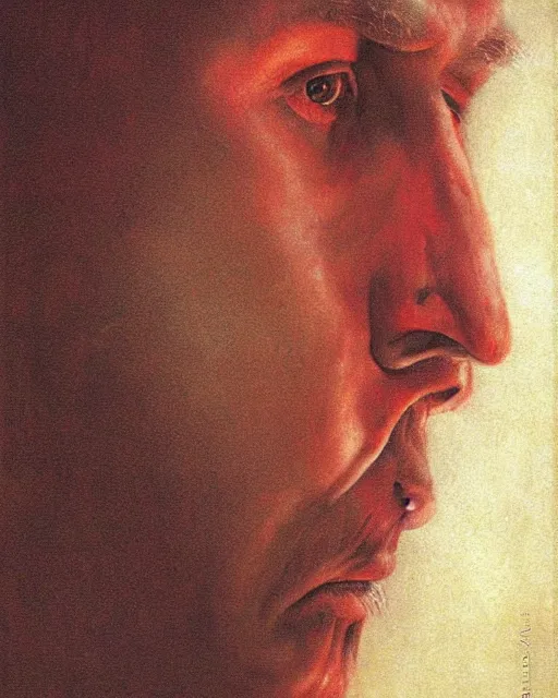 Prompt: Christian Ricci, portrait, close-up, deep focus, in the style of Zdzislaw Beksinski