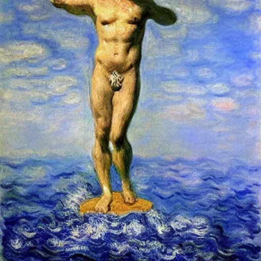 Prompt: Poseidon, the god of the sea, beautiful painting by Monet