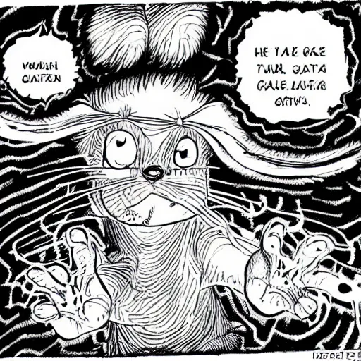 Image similar to Garfield drawn by Junji Ito, Manga panel