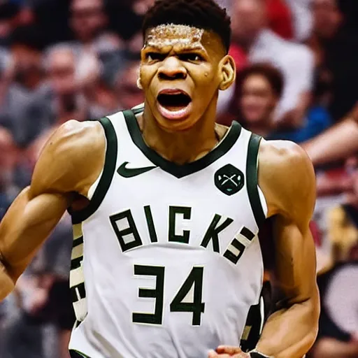 Image similar to Giannis Antetokounmpo going super Saiyan, manga 8k