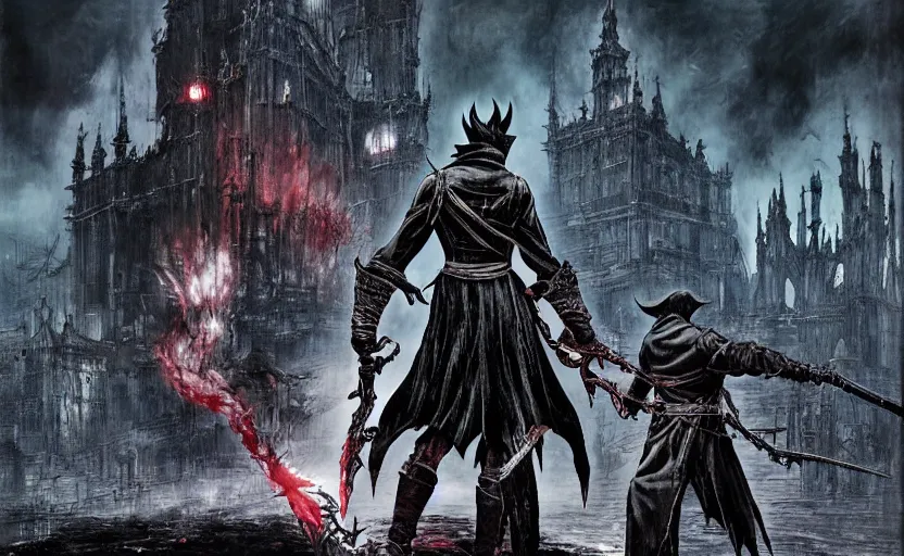 Image similar to bloodborne by yoji shinkawa and yoshitaka amano