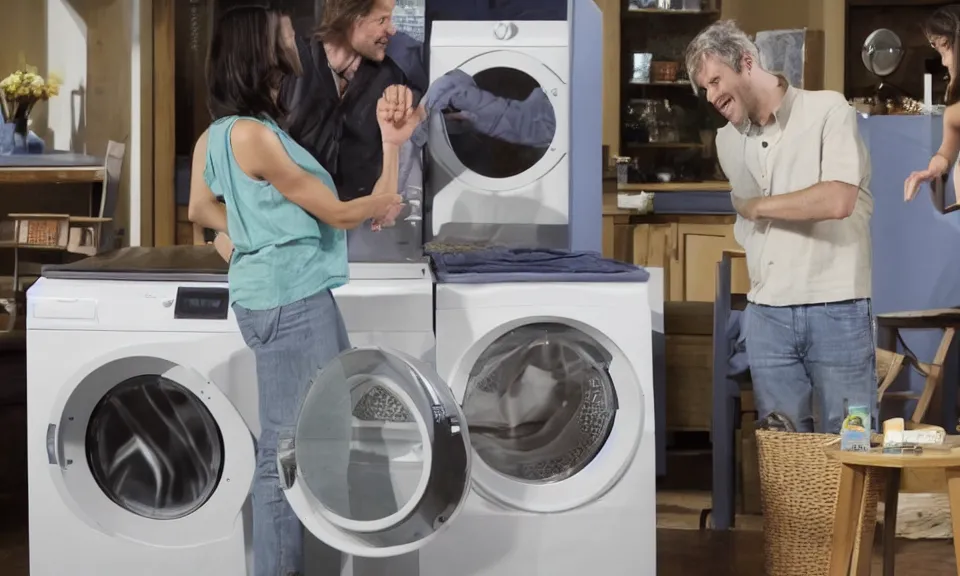 Prompt: photo of a tv show where you can win a washing machine