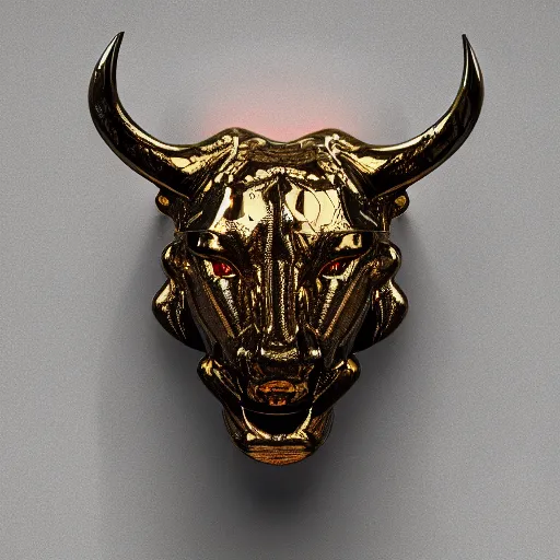 Image similar to 3 d render melted bull head, sculpture, chrometype, liquid metal, neotribal, raytraced, volumetric lightning, 8 k by wlop, innate studio h - 1 0 0 0 w - 1 0 0 0