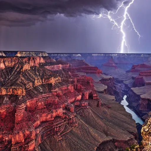 Image similar to Thunderstorm over the grand canyon, award winning, national geographic