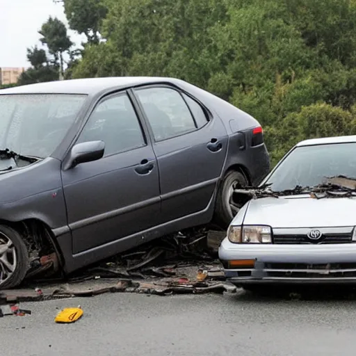 Prompt: Toyota Corolla SE in a wreck