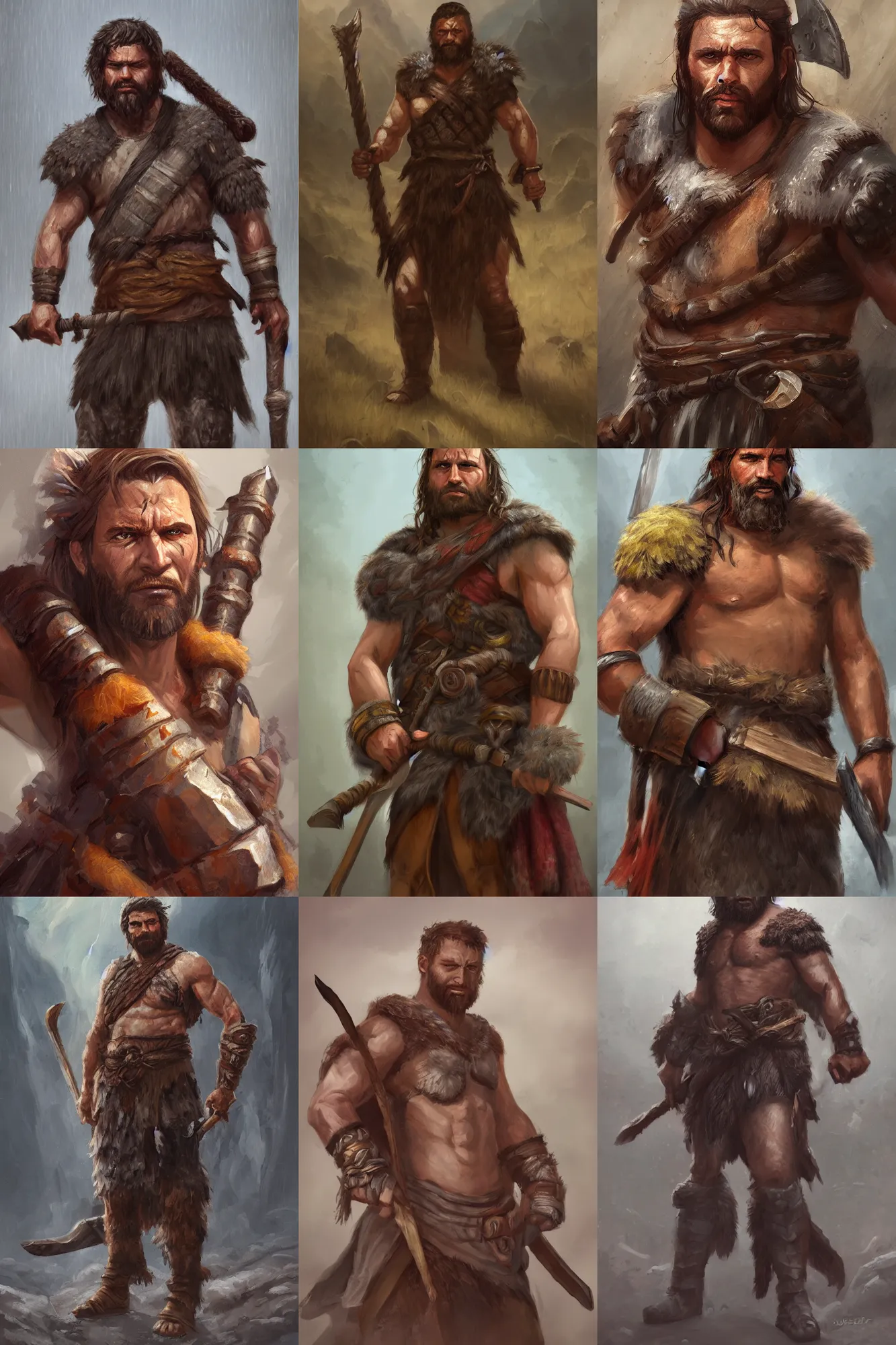 Prompt: a detailed full body portrait oil painting illustration of a single stoic barbarian man by Justin Sweet with face and body visible, d&d, rpg, forgotten realms, artstation trending, high quality, sombre mood, artstation trending, muted colours, no crop, entire character,