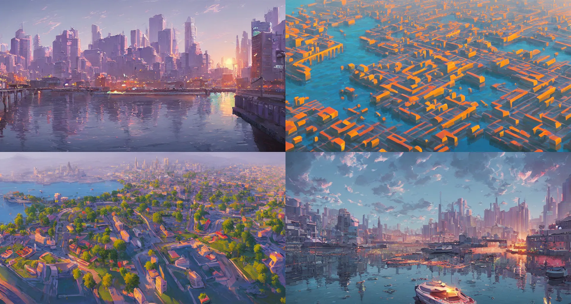 Prompt: port city, art by sylvain sarrailh