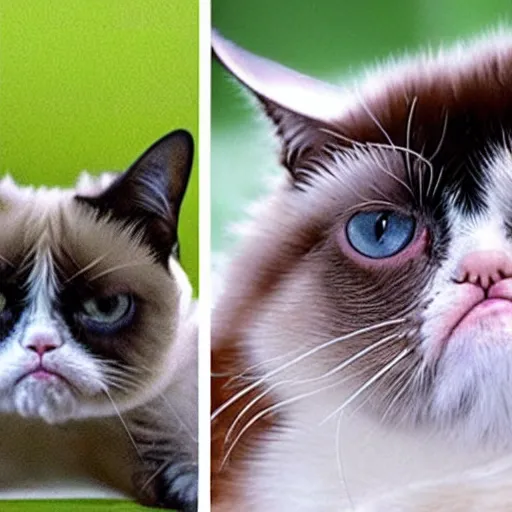 Image similar to grumpy cat versus Doge