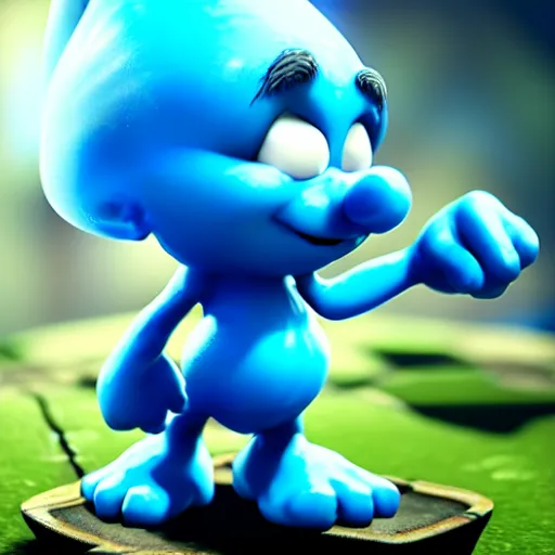 Prompt: photorealistic render of a smurf. unreal engine. cgsociety.