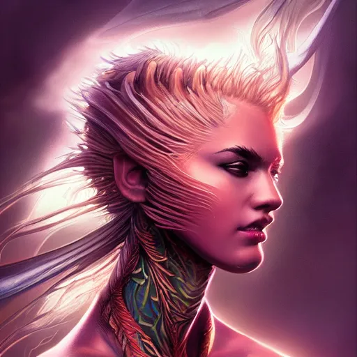 Image similar to photo of a beautiful female dragon, anthropomorphic, sharp focus, illustration, ultra real, masterpiece, glowing holy aura by magali villeneuve and stanley artgerm lau, wlop,