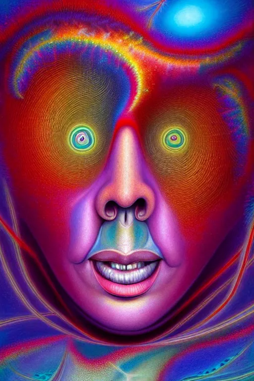 Image similar to hyperrealistic abstract close-up Renaissance psychedelic!! celestial happy! pure creature!! peaceful! kind spirit of nature! beautiful fractal!! eyes! highly detailed concept art eric zener elson peter cinematic hard rainbow lighting high angle hd 8k sharp shallow depth of field endless, inspired by Zdzisław Beksiński Salvador Dali