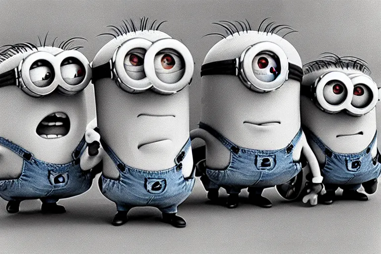 Prompt: Minions, 1950 photography