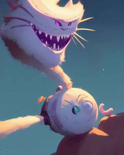 Image similar to cheshire cat, cory loftis, james gilleard, atey ghailan, makoto shinkai, goro fujita, character art, exquisite lighting, very coherent, plain background, lighthearted, soft painting