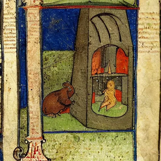 Image similar to medieval book illustration of a guinea pig