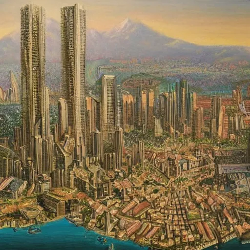 Prompt: a very beautiful painting of a utopian city, detailed