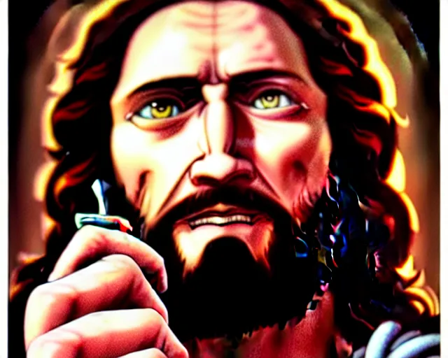 Prompt: the portrait of jesus christ talking on old phone, an ultrafine hyperdetailed illustration by kim jung gi, irakli nadar, detailed faces, intricate linework, bright colors, octopath traveler, final fantasy, unreal engine 5 highly rendered - h 6 4 0