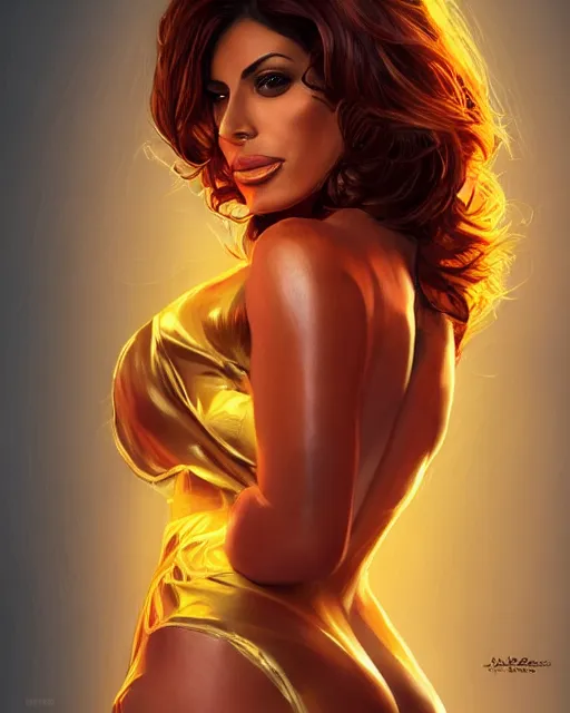 Image similar to eva mendez as honey, made of honey, wearing honey, award winning creature portrait photography, extremely detailed, artstation, 8 k, sensual lighting, incredible art, wlop, artgerm, backlit, rim lighting