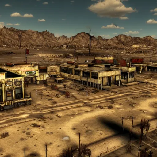 Prompt: the strip from fallout new vegas, 4 k, graphics overhaul, modded, unreal engine 5