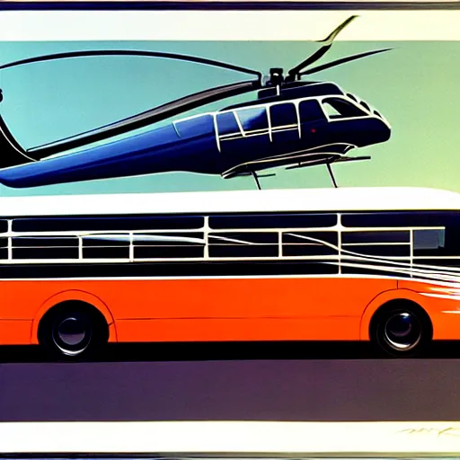 Prompt: concept art for bus + helicopter, painted by syd mead, high quality