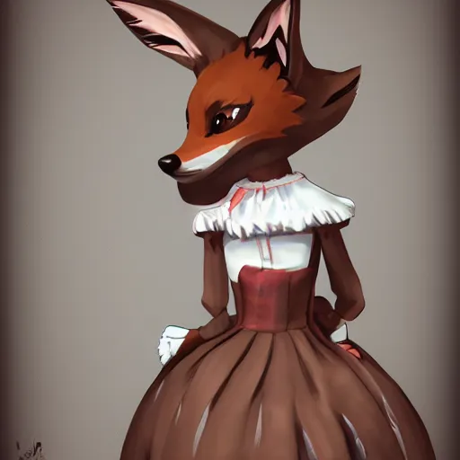 Image similar to a fox fursona wearing a maid outfit, highly detailed, digital art, trending on artstation, furry art