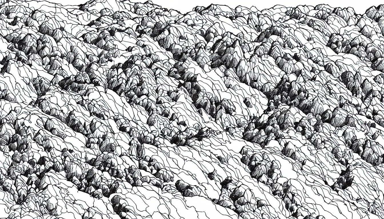 Image similar to backpacking over mountain ridgeline, minimalist line art by moebius, clean long lines, ultra detailed