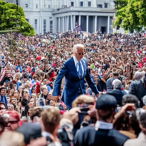 Prompt: photo of joe biden walking confusedly through a crowd, 4 k, hdr