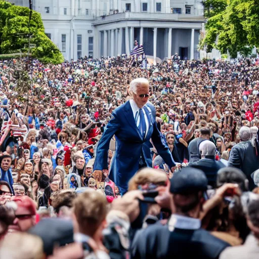 Image similar to photo of joe biden walking confusedly through a crowd, 4 k, hdr