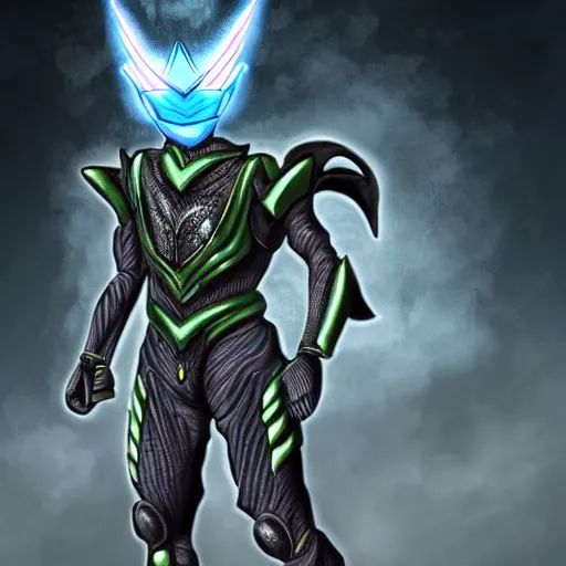 Image similar to High Fantasy Kamen Rider, glowing eyes, moody colors, rock quarry daytime, grey rubber undersuit, segmented armor, Guyver Dark Hero