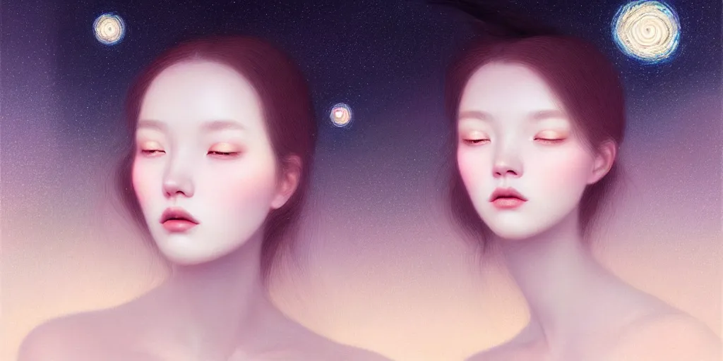 Image similar to breathtaking delicate detailed concept art painting faces with starry night inside, by hsiao - ron cheng, bizarre compositions, exquisite detail, pastel colors, 8 k