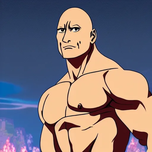 Prompt: dwayne the rock johnson anime