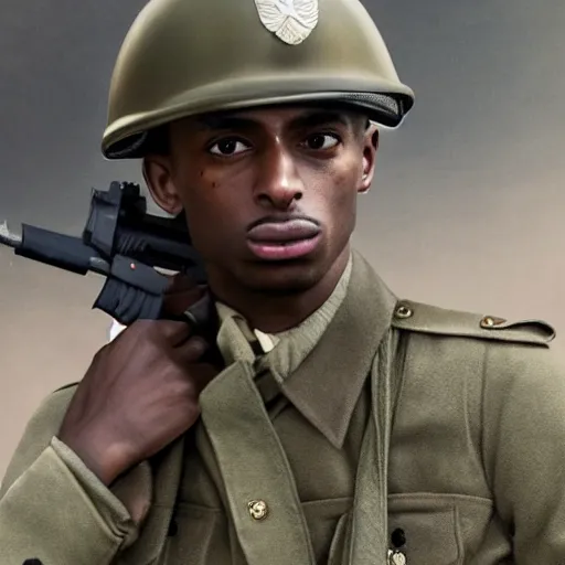 Image similar to playboi carti as a german world war ii soldier 4 k detailed super realistic